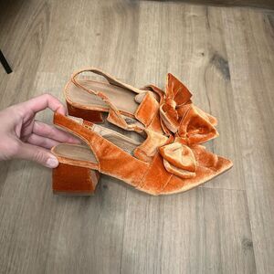 ASOS Orange Velvet Block Heel Slingbacks with Bow (runs big)